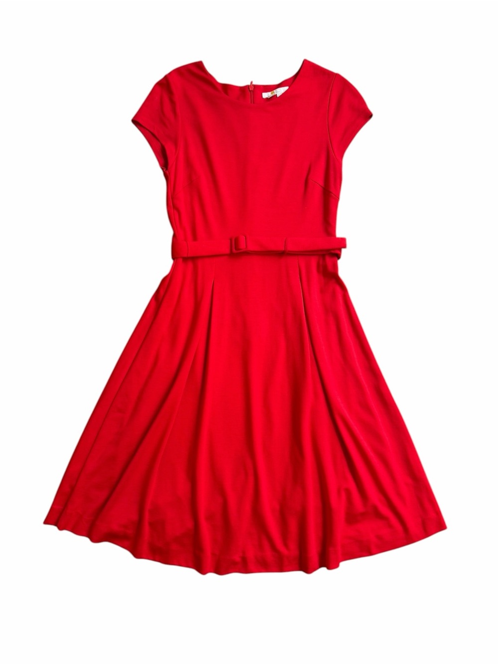 Boden Red Belted Short Sleeve Fit and Flare Lined Dress